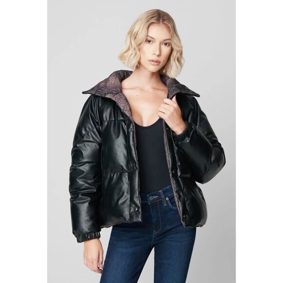 BlankNYC Puffer Jacket Reversible Black Snake Faux Leather - Picture 1 of 16